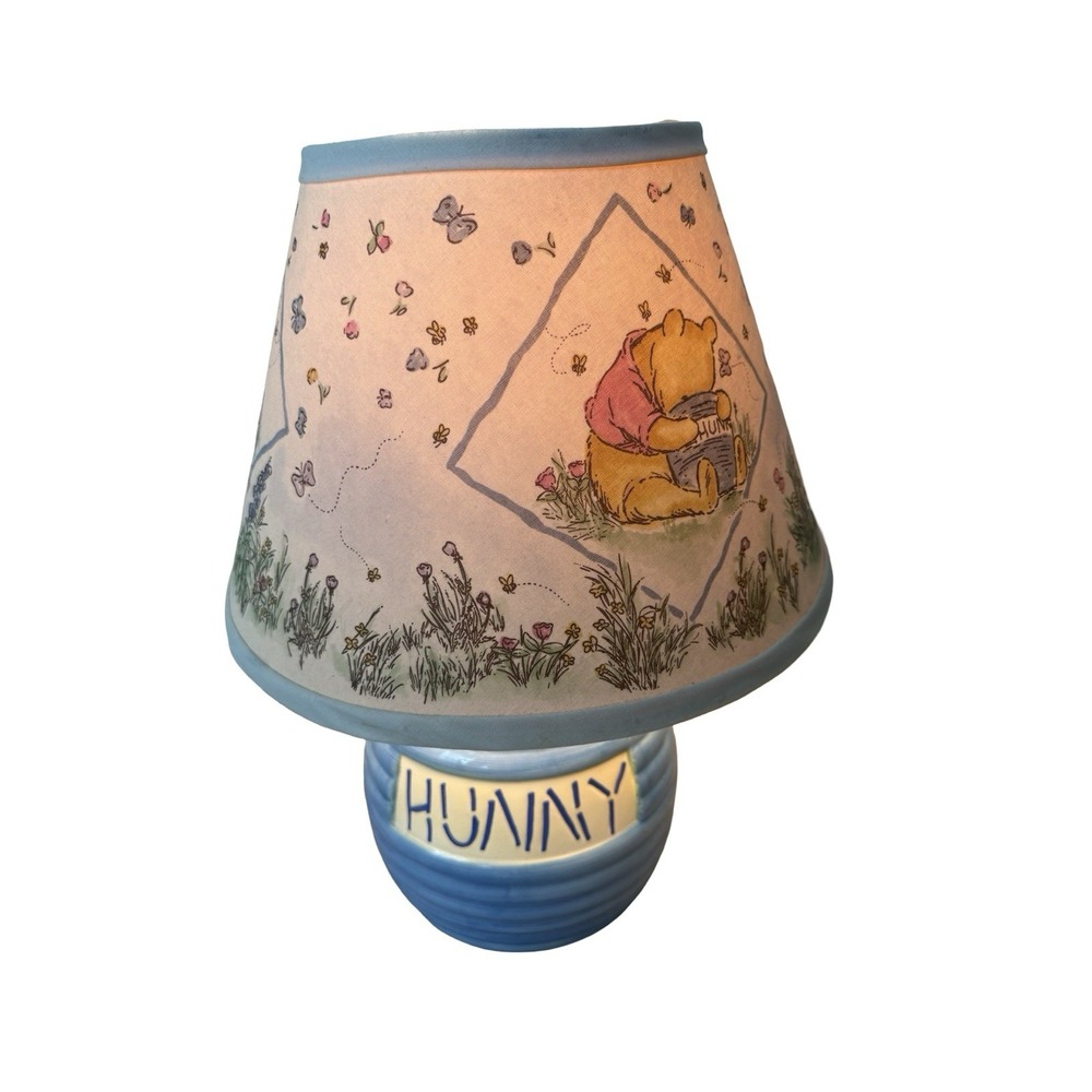 VTG Disney Winnie The Pooh Ceramic 14" Lamp Hunny Pot Fabric Shade Nursery Works
